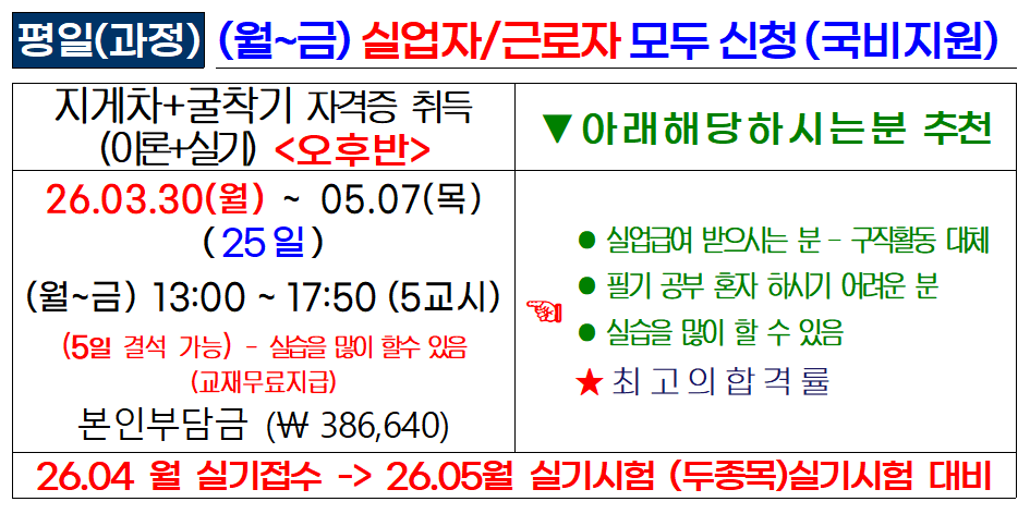 평일 국비지원 교육과정
